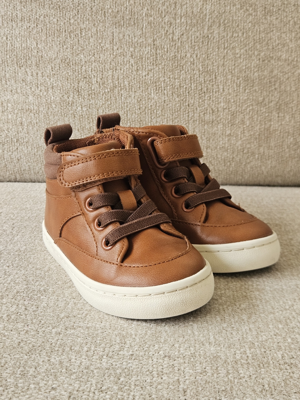 Kids Brown High-Top Sneakers with Hook-and-Loop Closure